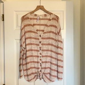 Francescas’s Lightweight Striped Button Cardigan